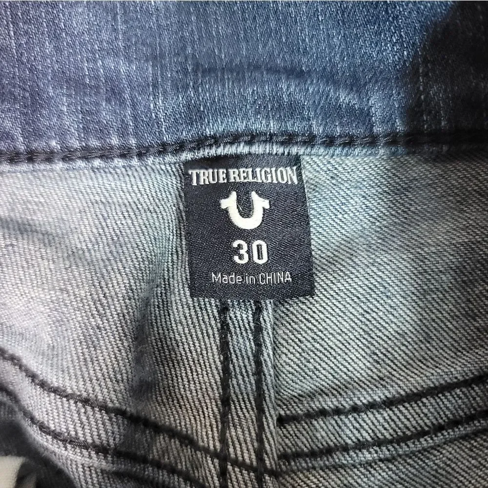 True Religion Rocco Relaxed Skinny Moto Jeans Men 30 Blue Stretch Biker Denim .